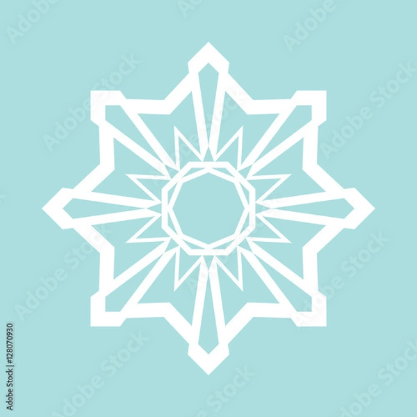 Fototapeta Flat snowflake icon, white on blue background