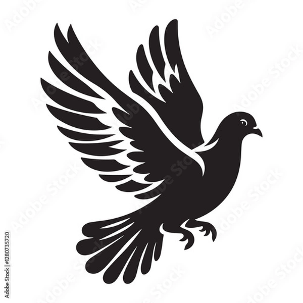 Obraz Pigeon bird Silhouette Vector Illustration, Solid White Background.
