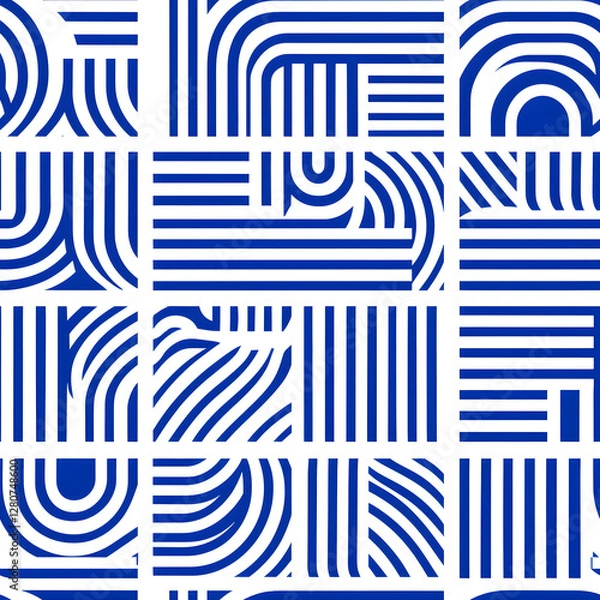 Obraz Blue and white tile geometric shapes pattern