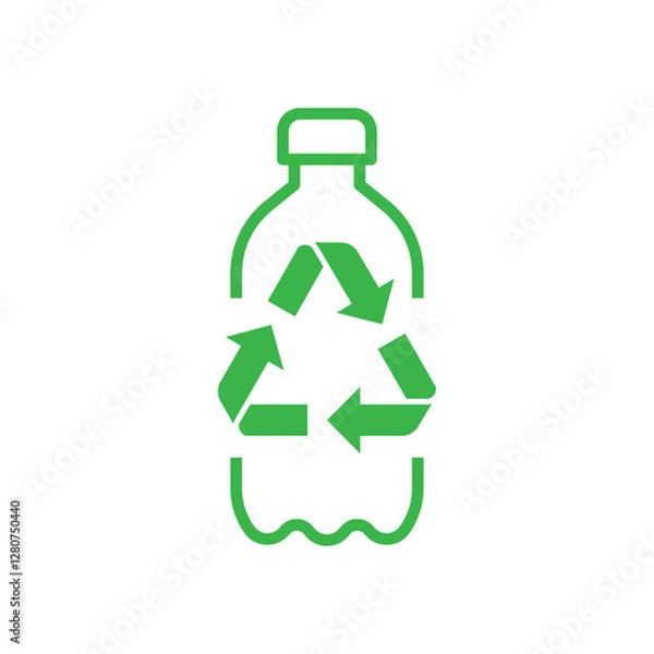 Fototapeta Recycle plastic logo icon, Arrows pet bottle shape recycling sign, Reusable ecological preservation concept, Isolated on white background, Vector illustration