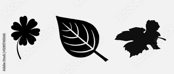 Fototapeta Leaf icons set, tropical leaves set, palm leaves silhouettes isolated, green leafs, environment and nature eco sign