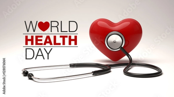 Fototapeta World health day concept with heart and stethoscope.