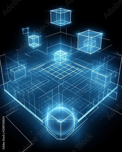Fototapeta Digital cubes network technology abstract