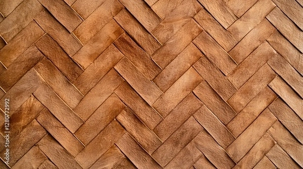 Fototapeta A close-up of a woven pattern featuring a herringbone design in warm, natural tones, showcasing texture and craftsmanship.