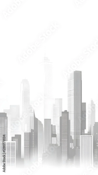 Fototapeta A city skyline made of gray lines, vector illustration
