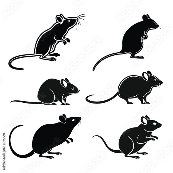 Fototapeta Mouse vector silhouette icon set of black differ (2).eps