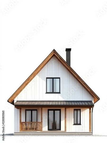 Obraz Modern House Exterior: A detailed architectural rendering of a contemporary home, showcasing clean lines, a welcoming entrance, and natural wood accents, against an open backdrop.