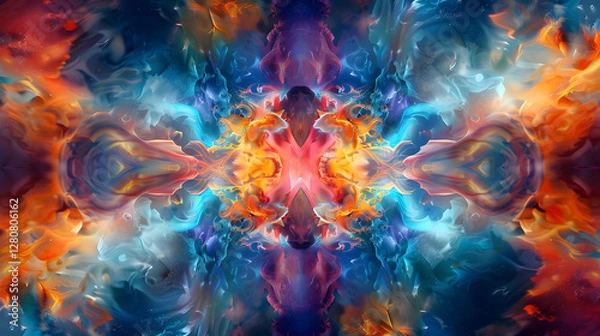 Fototapeta A colorful abstract painting with many bubbles and swirls.