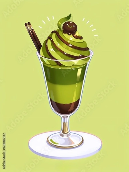 Fototapeta Cute Matcha and chocolate dessert on pastel background