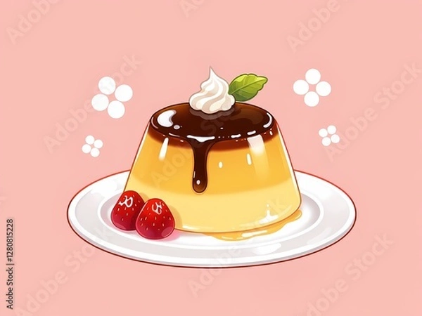 Fototapeta Pudding on pink background