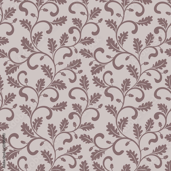 Fototapeta Seamless pattern. Twisted branches with oak leaves. Vintage style. It can be used for printing on fabric, wallpaper, wrapping