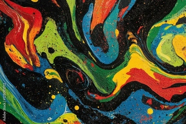 Fototapeta Vibrant abstract art with swirling patterns in bright colors like red, blue, green, and yellow, ideal for modern decor and creative projects