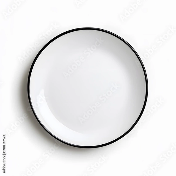 Fototapeta Top view mock up dinner plate, minimalist, modern, black and white, isolated on white background