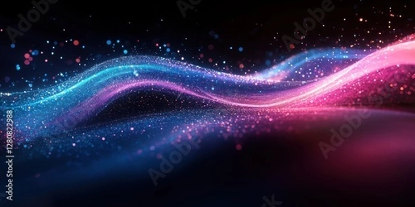 Fototapeta Abstract Glowing Wave of Pink and Blue Particles Digital Art Background