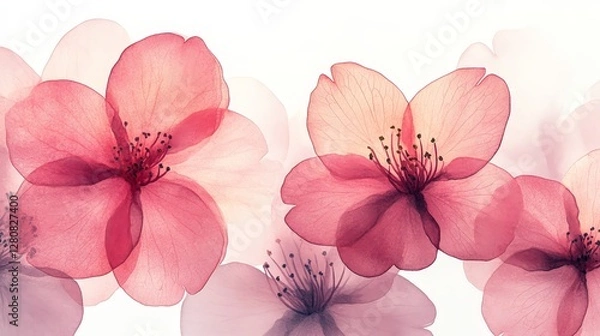 Fototapeta A soft, artistic depiction of layered pink flowers with a dreamy aesthetic.