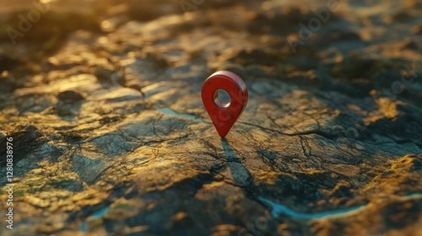 Fototapeta Red map pin on textured surface.