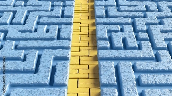 Obraz Abstract Blue Maze With Yellow Pathway