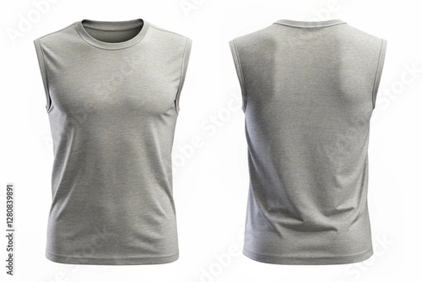 Fototapeta Blank grey sleeveless shirt mockup, front and back view, Empty jersey sport tank top for basketball uniform template isolated on white background