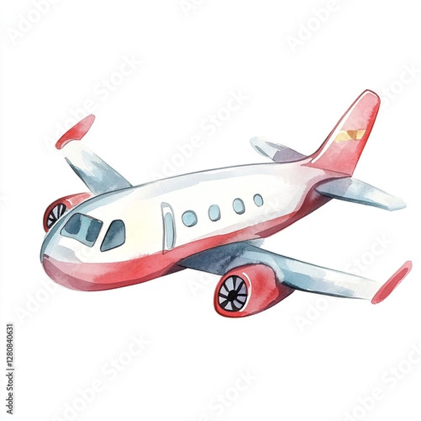 Obraz Cute Minimal Watercolor Airplane Isolated on White Background Perfect for Travel Themes Children's Art or Fun Illustrations in a Playful and Whimsical Style