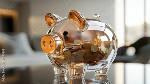 Obraz Transparent piggy bank showing the coins inside, emphasizing financial transparency