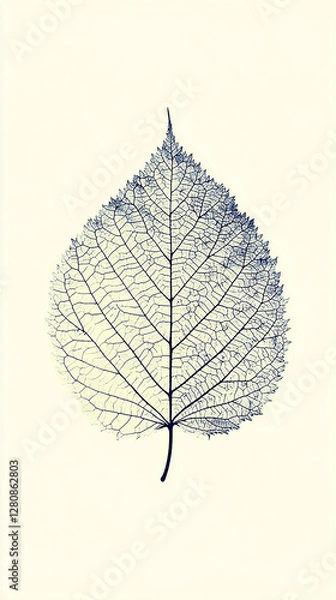 Fototapeta Delicate silhouette of a leaf showcasing intricate vein patterns against a soft, neutral background