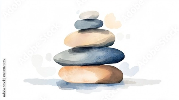 Fototapeta Watercolor Painting of a Stack of Balanced Stones