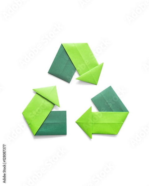 Obraz Paper folded origami recycling symbol environmental concept