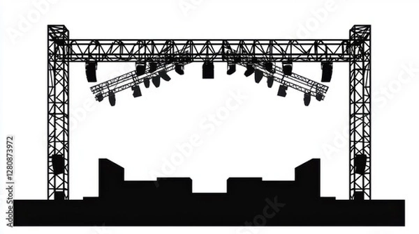 Obraz Detailed Stage Lighting Truss Structure with Multiple Spotlights and Dark Base Silhouette