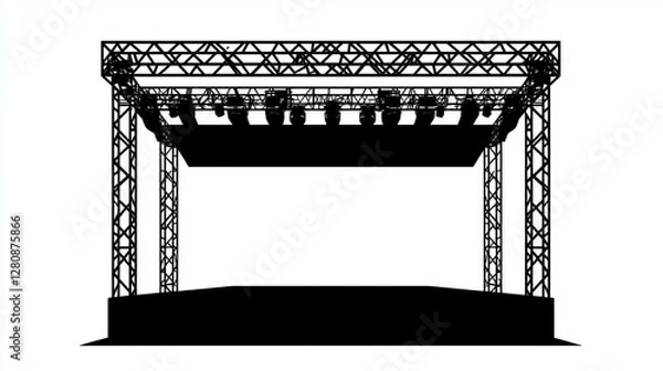Obraz Empty Concert Stage Structure with Metal Scaffolding and Spotlights