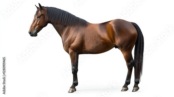 Fototapeta Bay horse isolated on white background, centered composition, even lighting