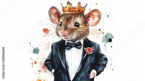 Obraz Watercolor Illustration of an Elegant Mouse in Tuxedo