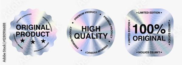 Fototapeta Set of holographic original product stickers, holographic labels with metallic texture