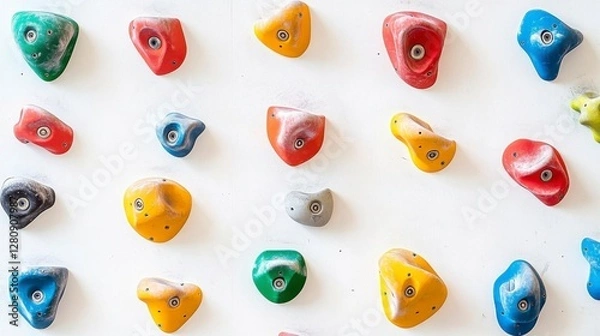Obraz Textured Climbing Wall with Colorful Holds for Fitness and Adventure Training