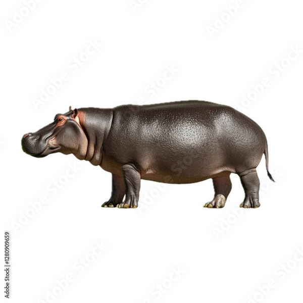 Fototapeta Realistic Hippo Standing on White Background