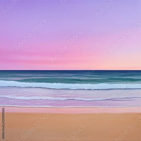 Obraz Serene Pastel Sunset Over Sandy Beach and Tranquil Ocean