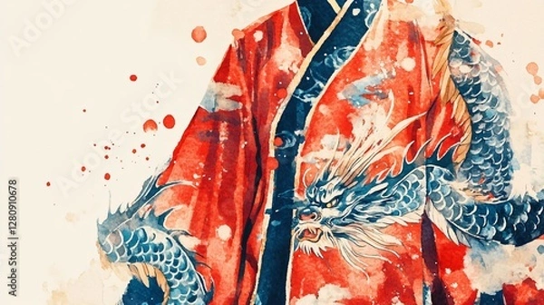 Obraz Chinese Painting Depicting Traditional Red and Blue Flowers