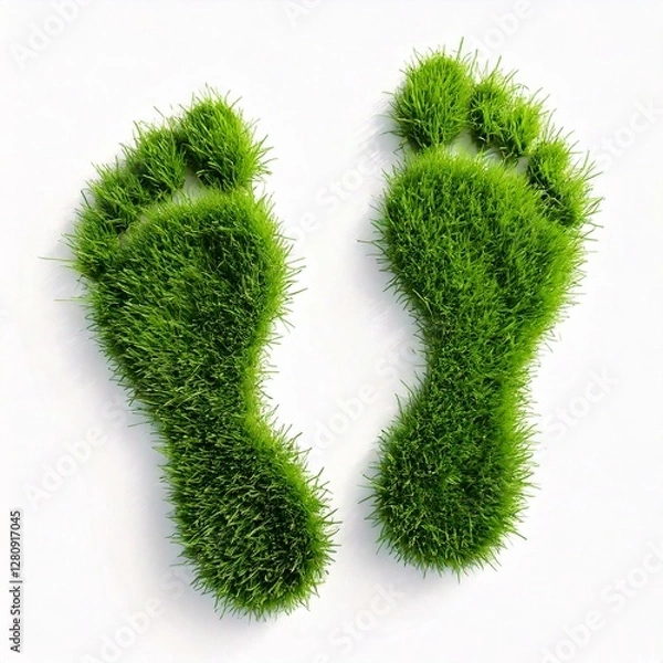 Obraz Zwei grüne Fußabdrücke aus Gras über weißem Hintergrund als Konzept für Umweltschutz.