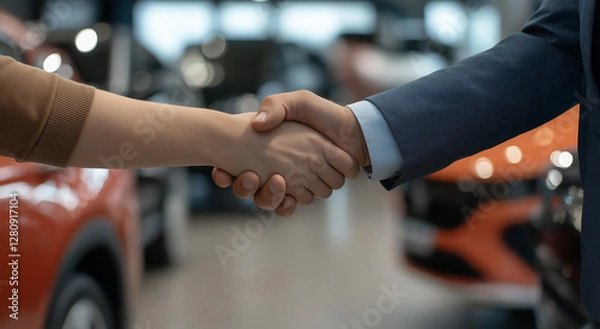 Obraz Handshake between two business people, close-up of hands shaking, blurred background office interior, professional and formal atmosphere