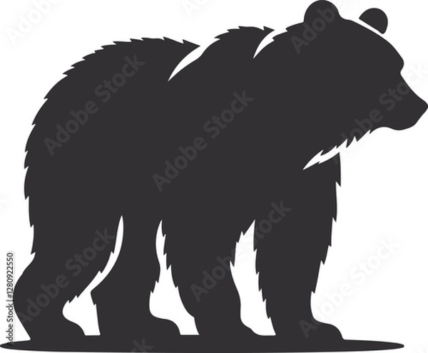 Fototapeta Bear Silhouette Vector Art Illustration On Solid White Background
