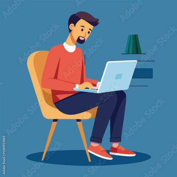 Obraz a boy is using his laptop vector