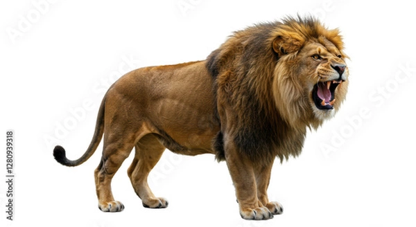Fototapeta Isolated Roaring Lion with Sharp Teeth Showing