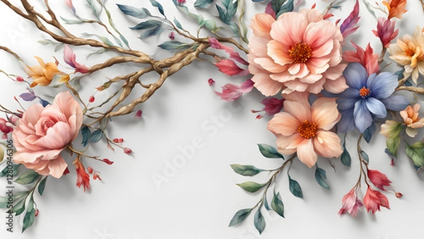 Fototapeta A colorful bouquet of flowers is displayed on a white background