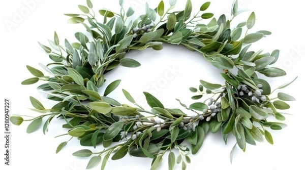 Fototapeta minimal green leaf wreath on a white background