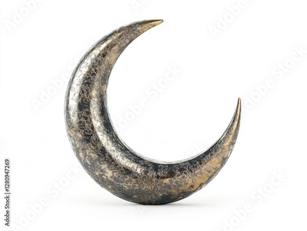 Fototapeta A small, intricately crafted metal moon sculpture with a rich copper patina, featuring the sliver of the lunar phase. Perfect decor for modern spaces.