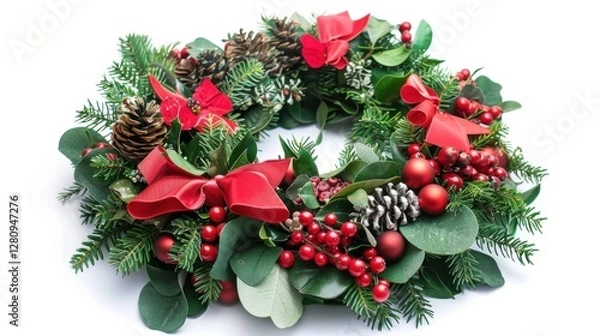 Fototapeta minimal green leaf wreath on a white background