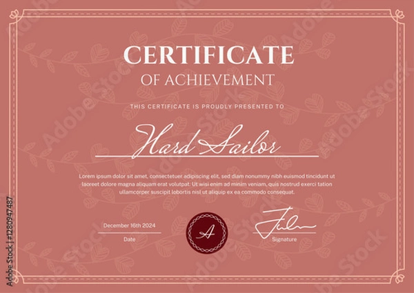 Obraz A stylish and elegant certificate template featuring a hand-drawn floral vines background. Designed with a sophisticated layout, this template is perfect for awards, or diplomas certificate.