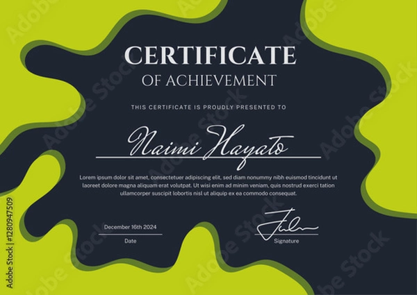 Obraz Elegant certificate template with a stylish paper-cut background. Features fully editable text and a professional font. Perfect for awards, diplomas, and recognitions. Print-ready to customize.