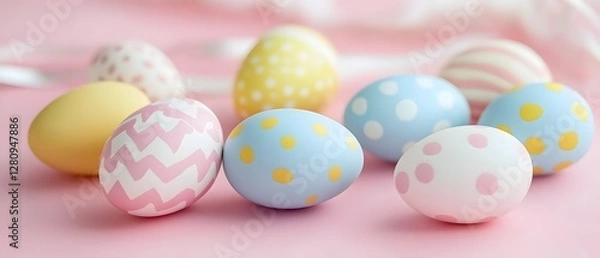 Fototapeta Pastel Easter Eggs Pink Background Festive Design