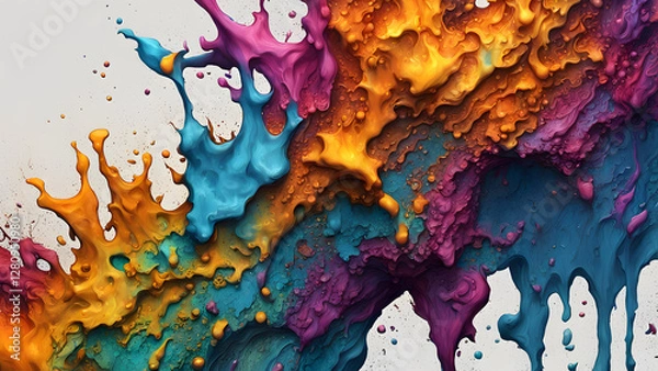 Fototapeta A colorful painting with splatters of paint that looks like a rainbow