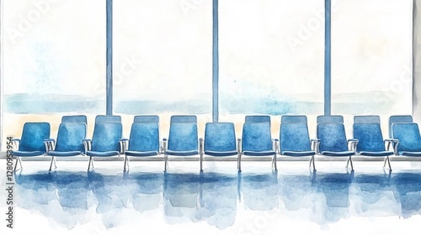 Obraz Empty Airport Waiting Area Watercolor Painting